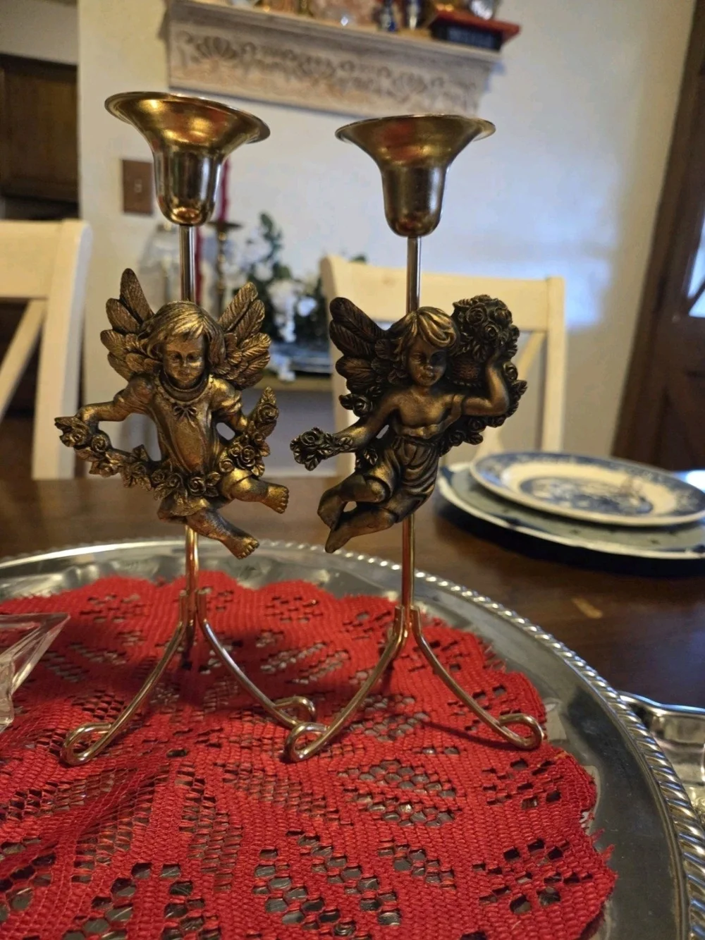 (2) Home Interiors Cherub Angel Handle Holders Christmas Decor, Victorian